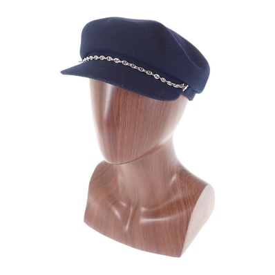 エルメス HERMES シェーヌダンクル キャスケット 58 キャスケット カシミヤ ネイビー シルバー金具 レディース【中古】【Aランク】