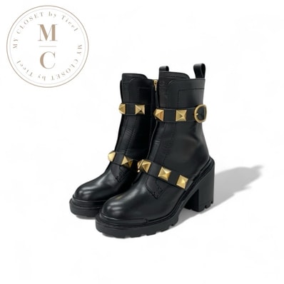 ヴァレンティノ VALENTINO ブーツ ショートブーツ 靴 シューズ カーフスキン ブラック 黒 ゴールド ローマンスタッズ コンバットブーツ