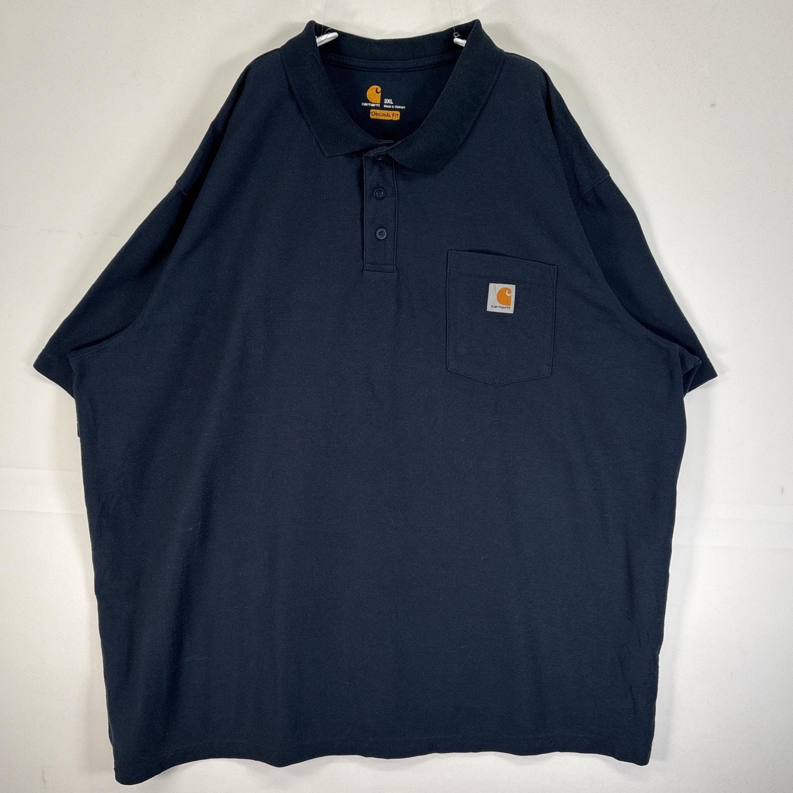 古着 カーハート Carhartt 半袖 ポロシャツ ワンポイント ロゴ 3ボタン 大きいサイズ 3XL  ネイビー 無地 メンズ