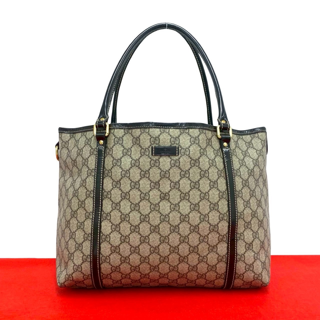 GUCCI グッチ GGスプリーム ロゴ 柄 レザー PVC トートバッグ ブラウン
 27568