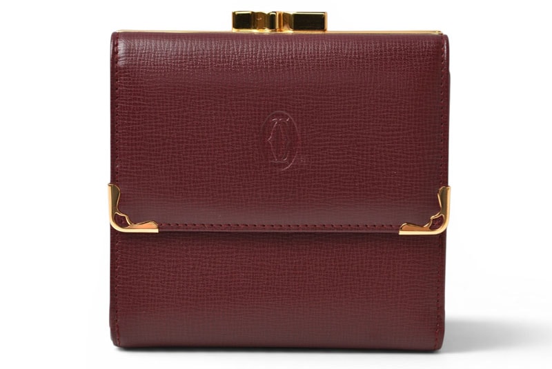 カルティエ 折財布/三つ折り ヴィンテージ Cartier マスト ドゥ カルティエ ボルドー がま口付 L3000039【中古】
