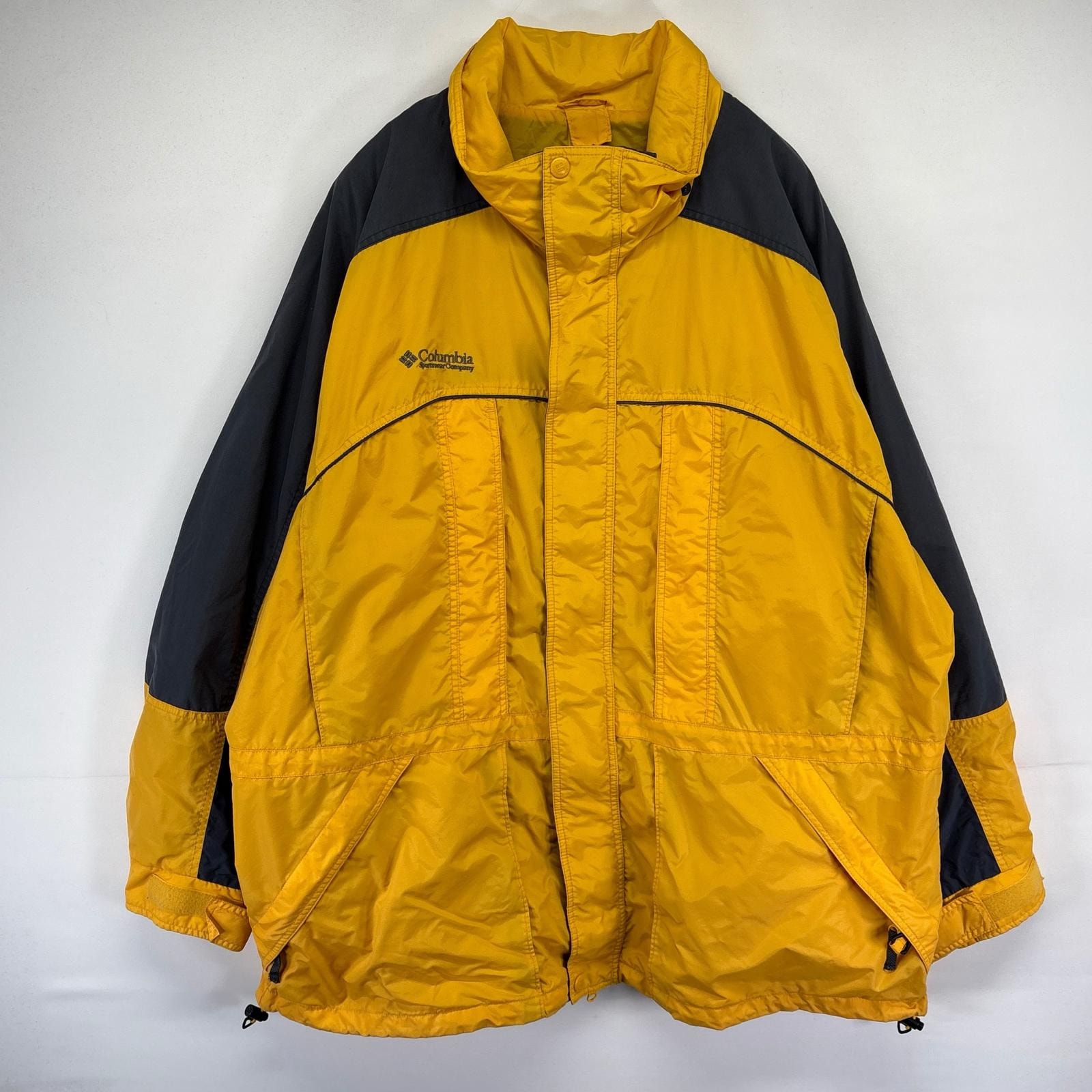 古着 コロンビア Columbia ナイロンジャケット アウトドア フルジップ ワンポイントロゴ刺繍 大きいサイズ 2XL  イエロー メンズ