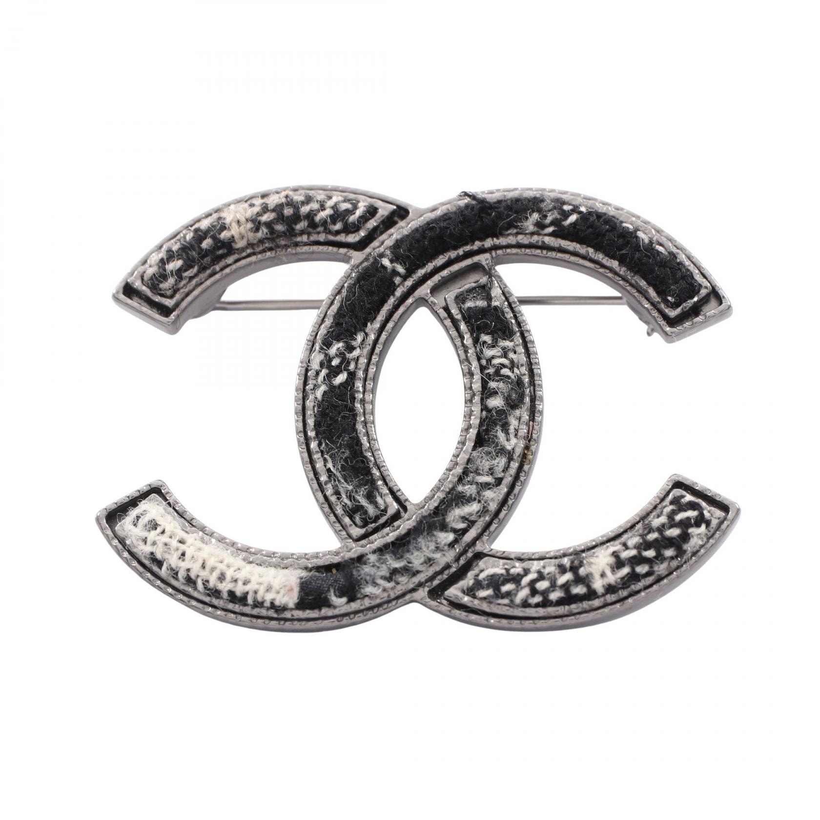 シャネル CHANEL A13A ココマーク ブローチ アクセサリー メタル ツイード レディース シルバー系 / ブラック系 【中古】