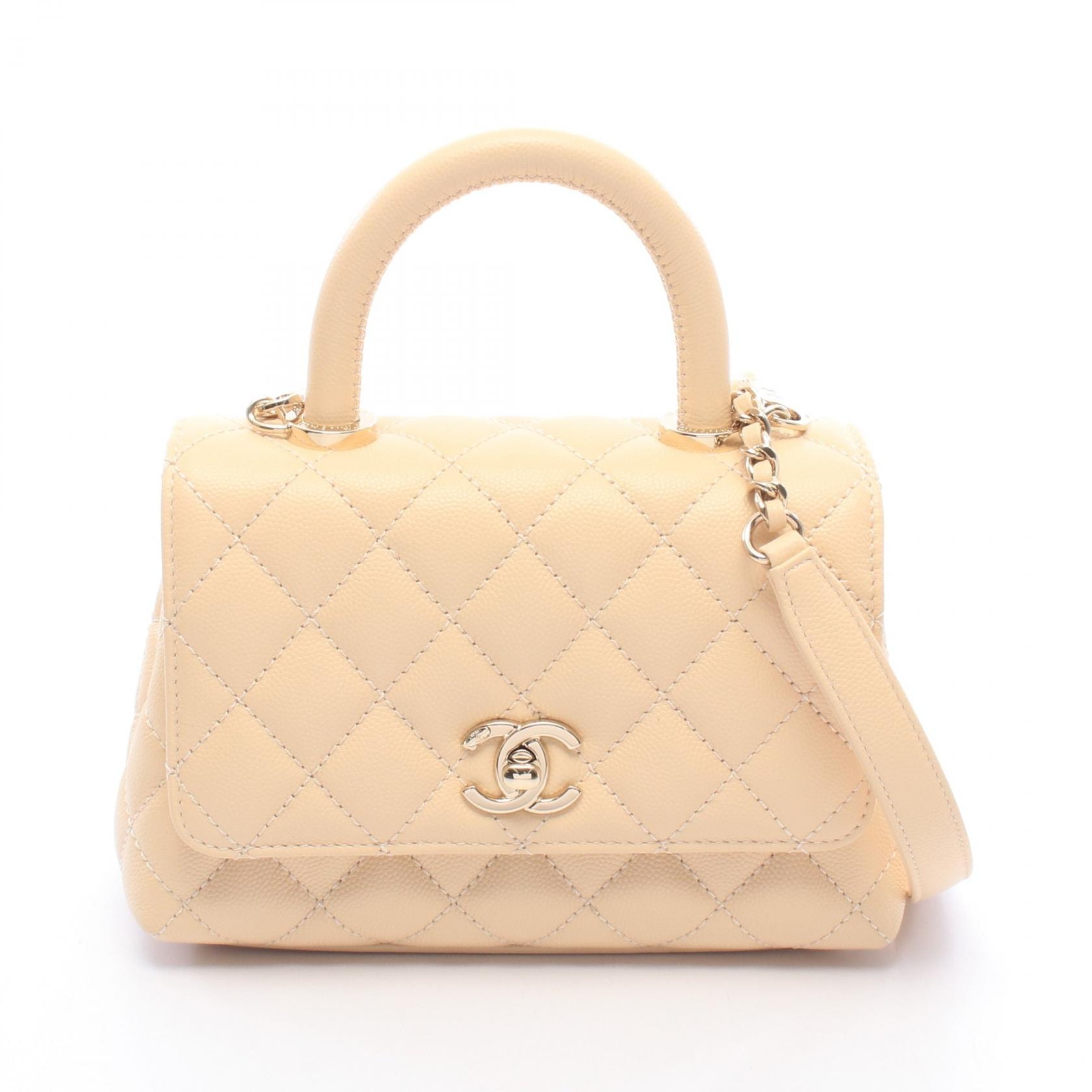 シャネル CHANEL ココハンドルXXS トップハンドル ハンドバッグ バッグ キャビアスキン(グレインドカーフ) レディース ベージュ系 AS2215 【中古】