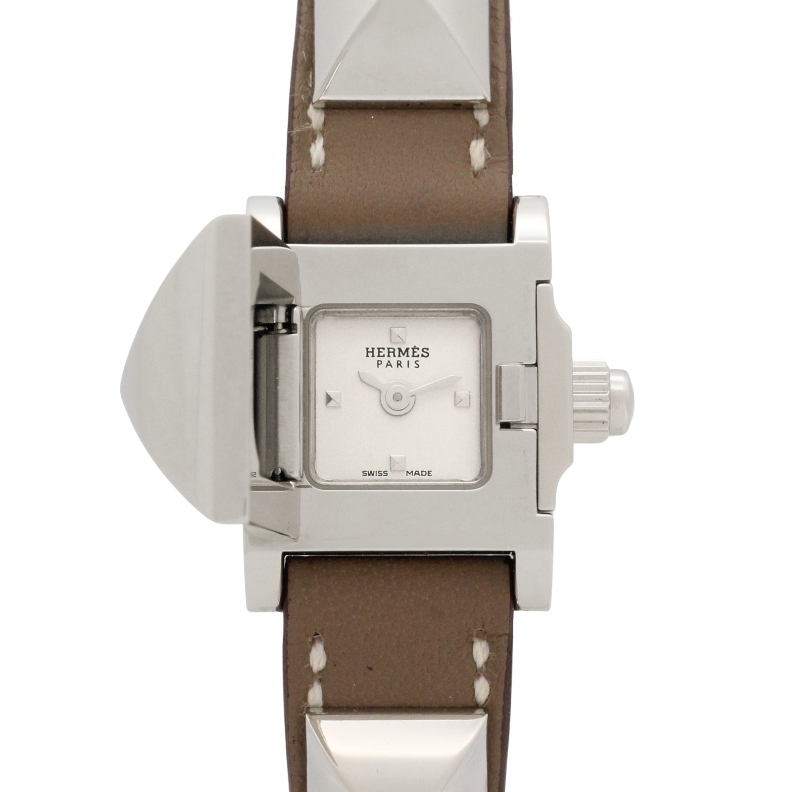 エルメス HERMES ミニ メドール 腕時計 時計 ステンレススチール レザーベルト レディース シルバー系 ME2.110 【中古】