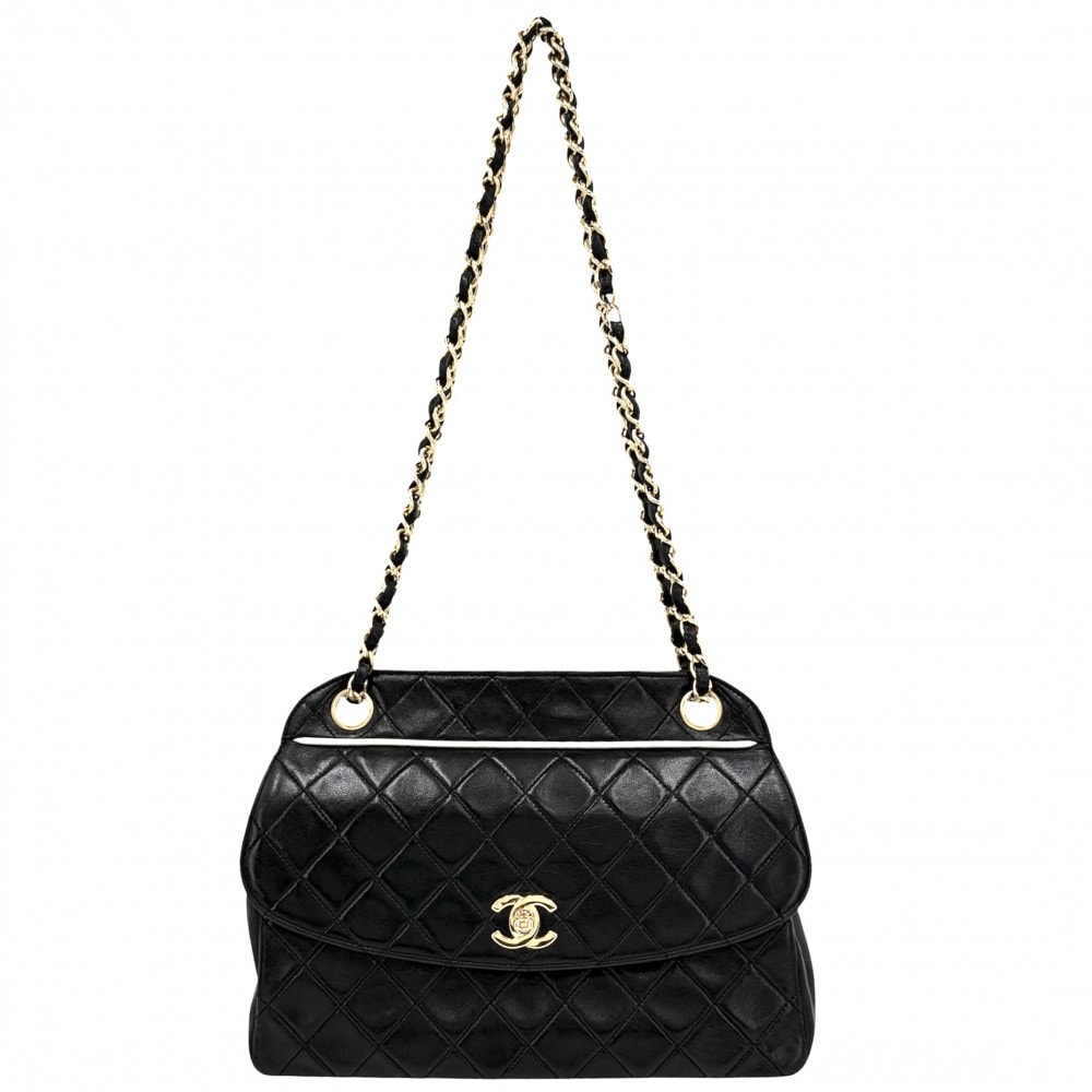 CHANEL シャネル ショルダーバッグ マトラッセ チェーン ターンロック 肩掛け 斜め掛け Matelasse ココマーク ラムスキン    ブラック 黒 ゴールド金具 レディース【中古品】