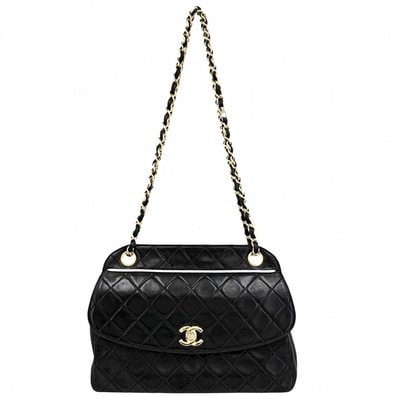 CHANEL シャネル ショルダーバッグ マトラッセ チェーン ターンロック 肩掛け 斜め掛け Matelasse ココマーク ラムスキン ブラック 黒 ゴールド金具 レディース【中古品】