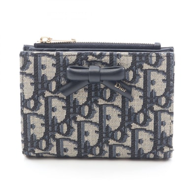 ディオール Dior Oblique Bow Dahlia オブリーク 二つ折り財布 財布 キャンバス レザー レディース ベージュ系 / ネイビー系 S2503OUQYM928 【新品】