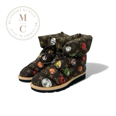 ルイヴィトン LOUIS VUITTON ピローライン モノグラム ブーツ ショートブーツ 靴 シューズ ナイロン ブラウン マルチカラー フォルナセッティ アンクルブーツ