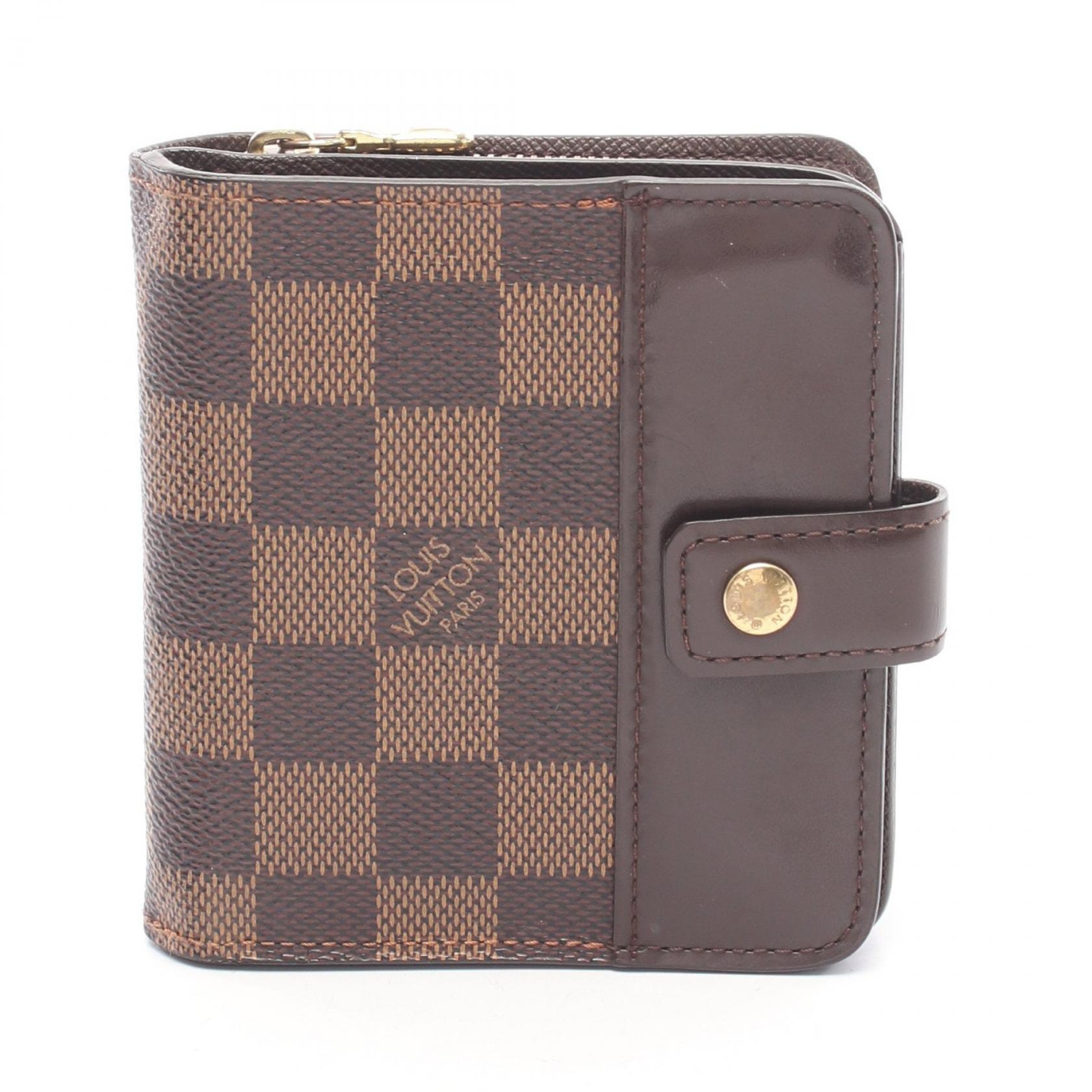ルイ・ヴィトン LOUIS VUITTON コンパクトジップ ダミエエベヌ 二つ折り財布 財布 レザー PVC レディース ブラウン系 N61668 【中古】