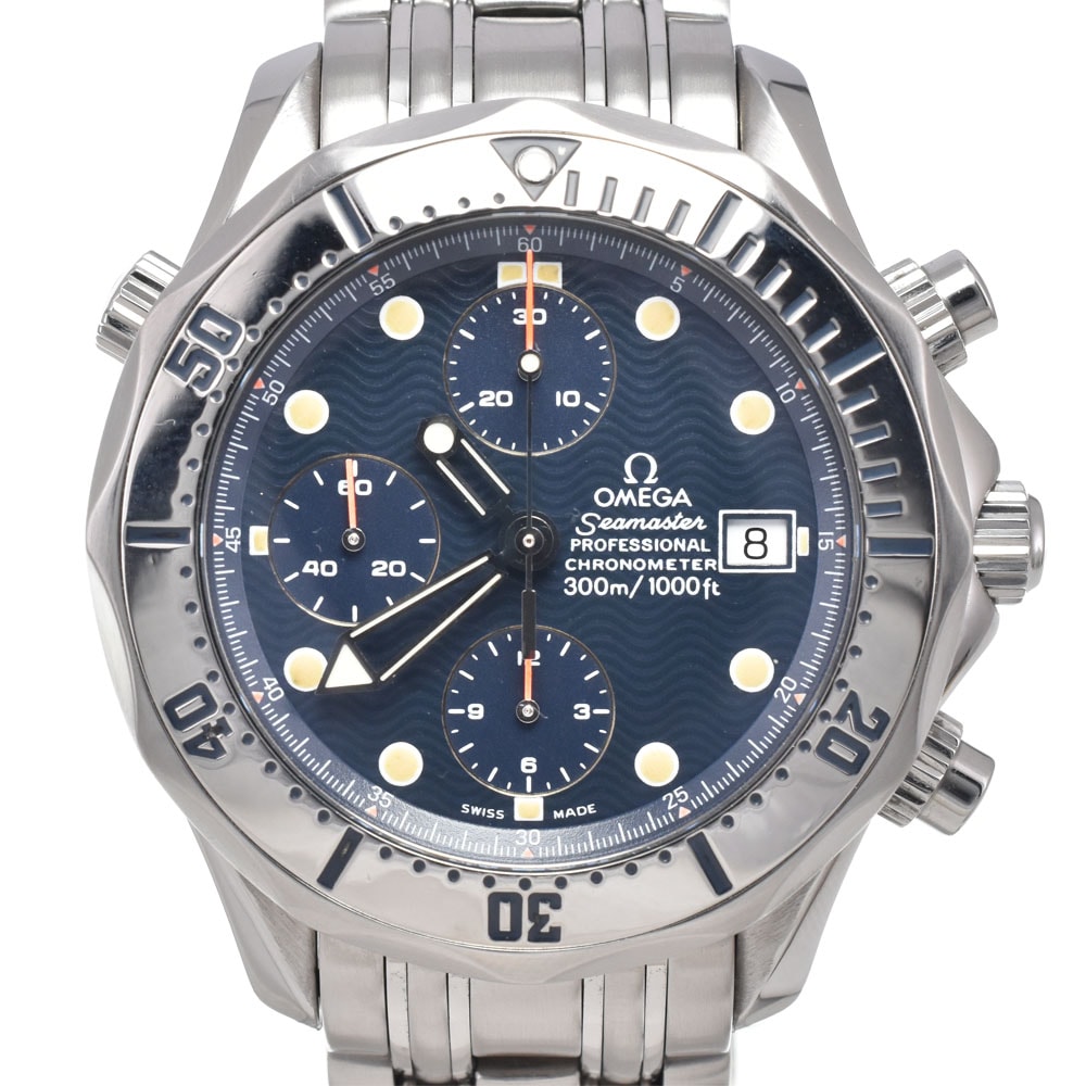 オメガ OMEGA 2598.80 シーマスター 300M クロノグラフ デイト ブルー 自動巻き メンズ 美品 内箱・保証書付き 腕時計 M#151193