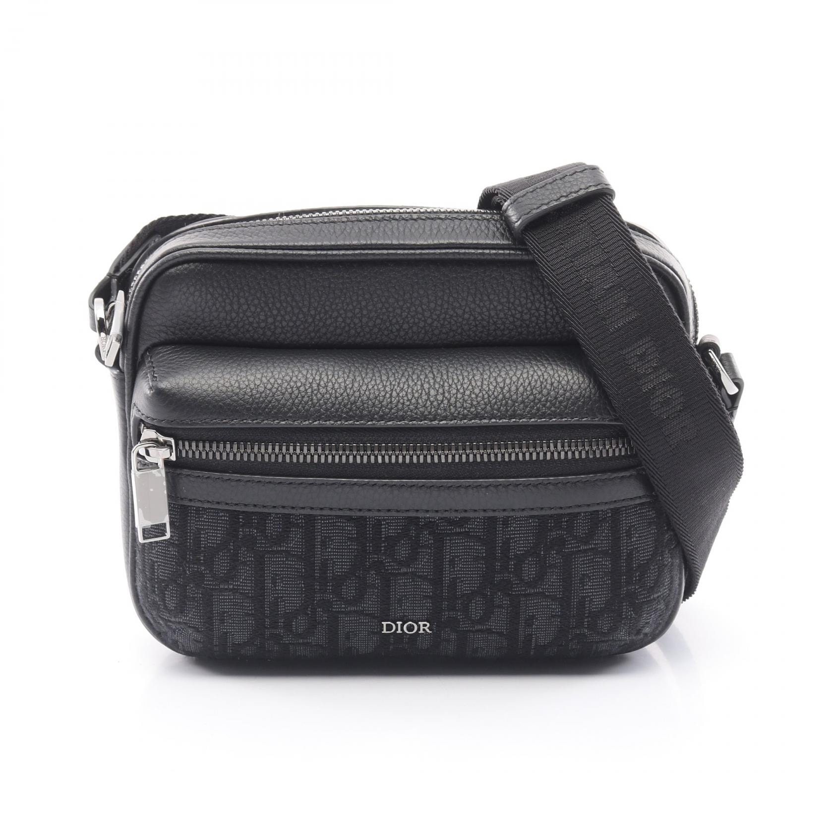 ディオール Dior Rider 2.0 ジップ メッセンジャーバッグ ミニ オブリークジャカード ショルダーバッグ バッグ キャンバス レザー メンズ ブラック系 【中古】