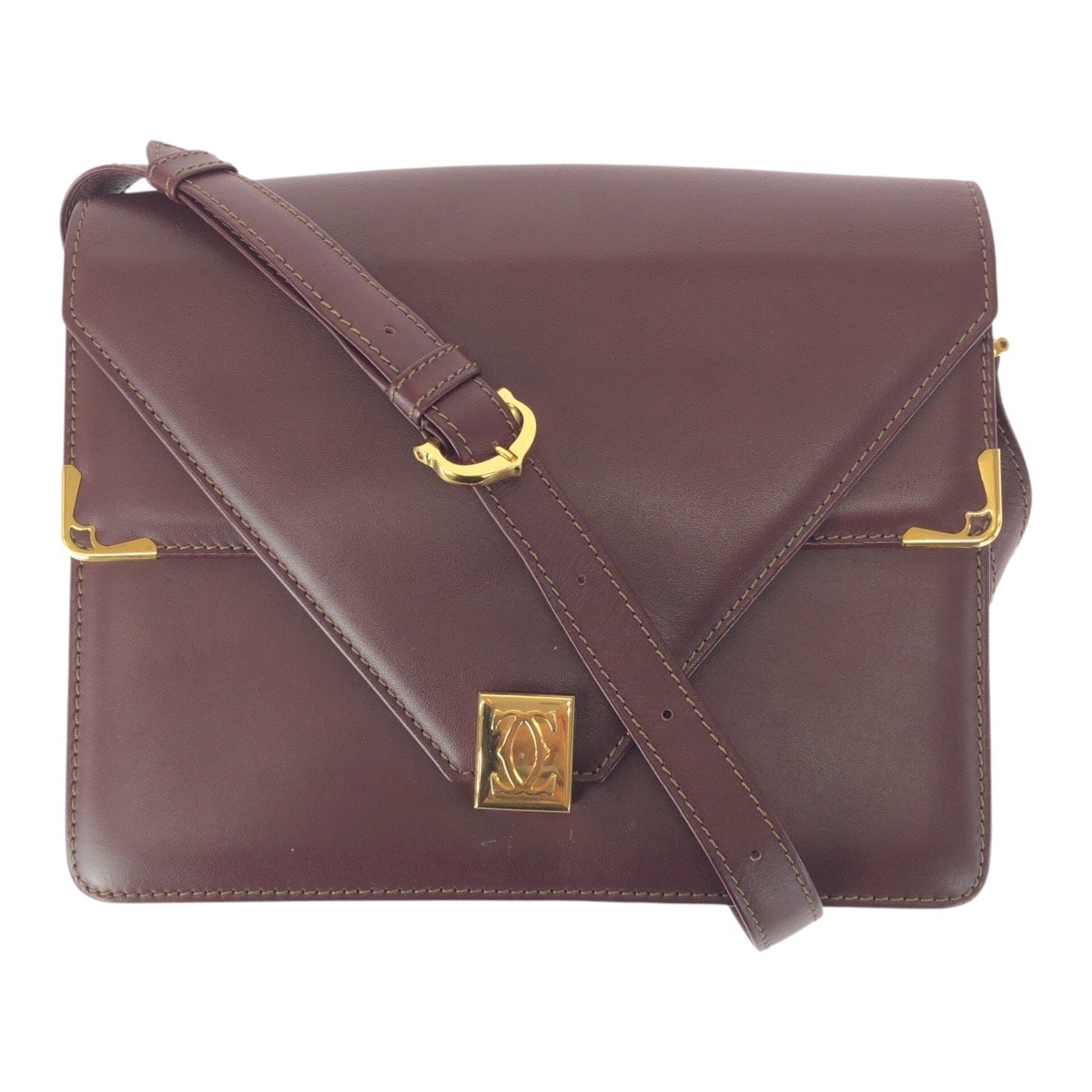 CARTIER カルティエ マストライン ワインレッド ボルドー ゴールド金具 レザー ショルダーバッグ ポシェット 505423 【中古】
