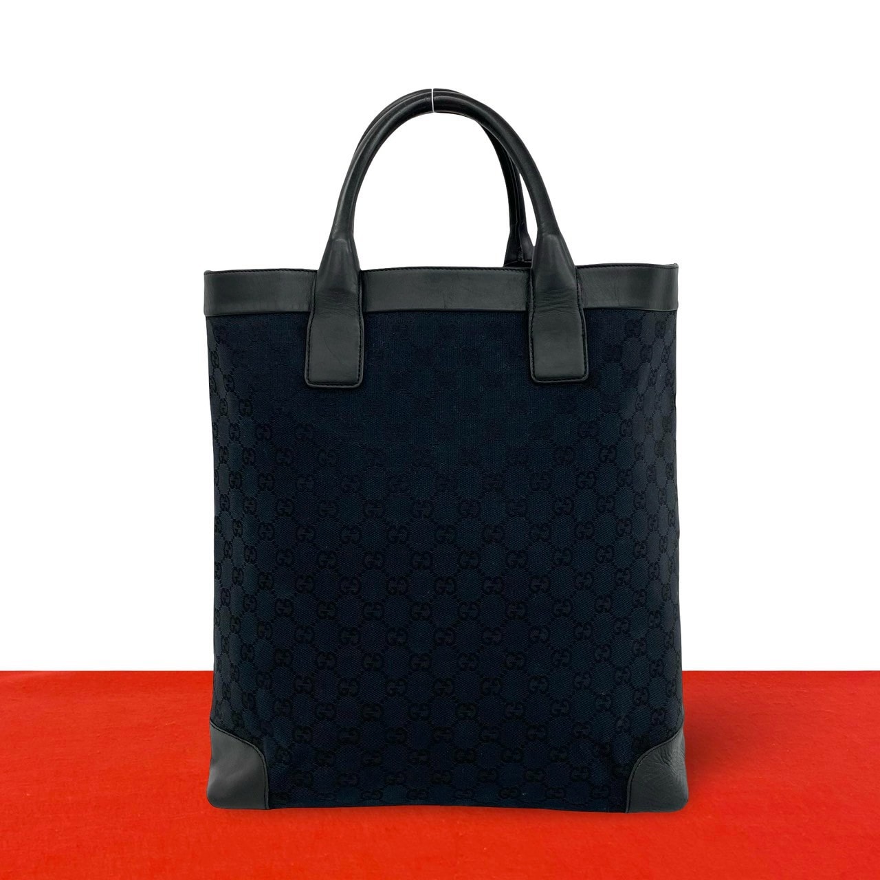 GUCCI グッチ GG ロゴ 柄 レザー キャンバス トートバッグ ブラック
 37694