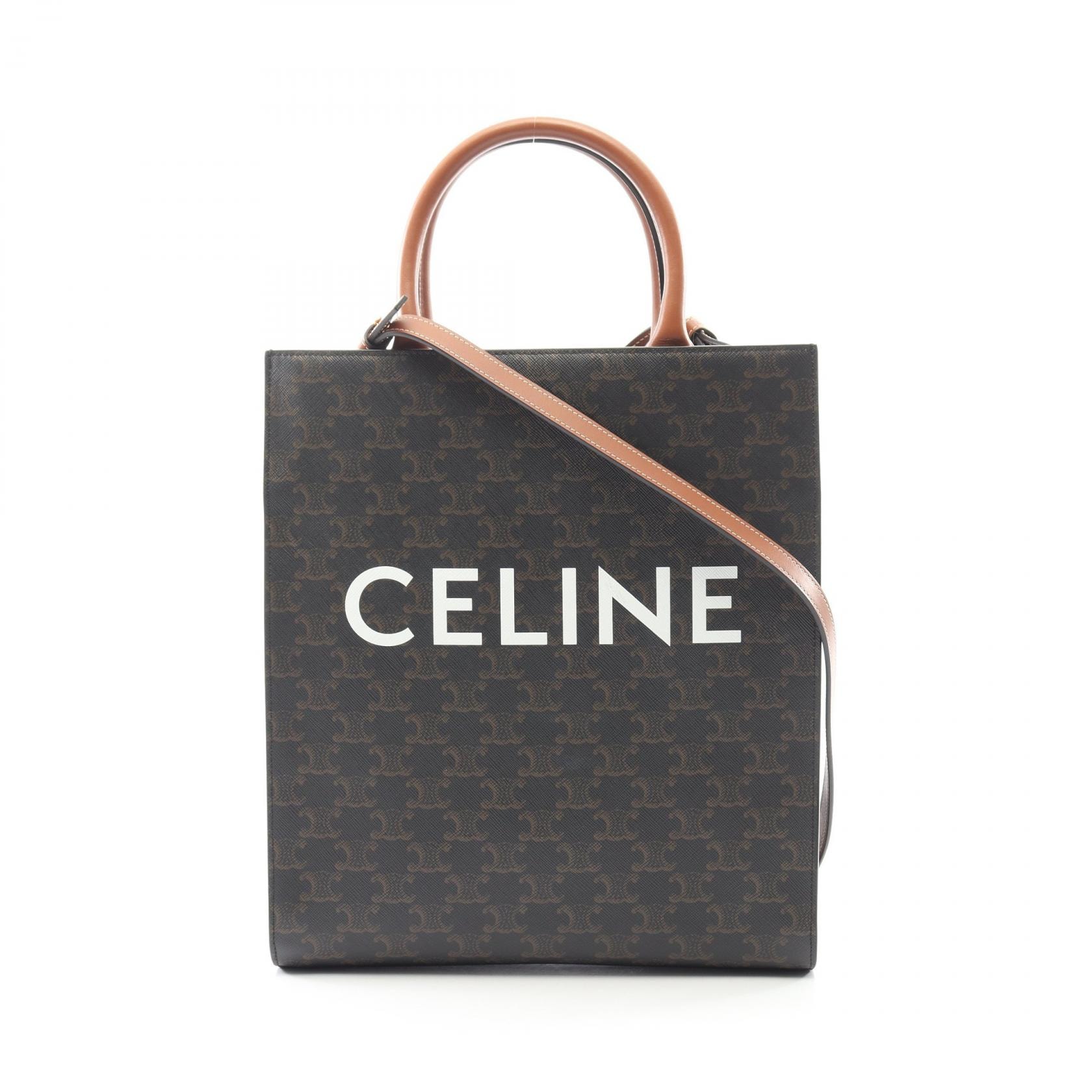 セリーヌ CELINE スモール バーティカル カバ トリオンフ トートバッグ バッグ PVCコーティングキャンバス レザー レディース ブラック系 / ブラウン系 191542 【中古】
