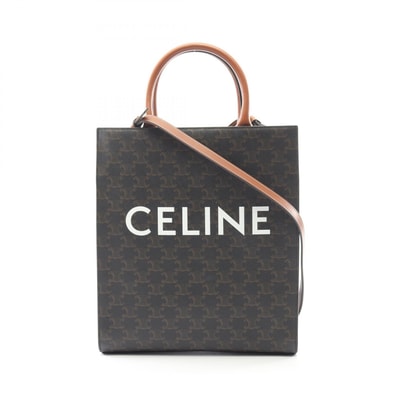 セリーヌ CELINE スモール バーティカル カバ トリオンフ トートバッグ バッグ PVCコーティングキャンバス レザー レディース ブラック系 / ブラウン系 191542 【中古】