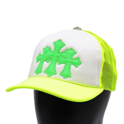 【新品同様】CHROME HEARTS クロムハーツ キャップ帽 ロゴ セメタリークロス レザーパッチ CHプラス チャーム ネオンカラー ポリエステル100% 帽子 小物 メンズ レディース ユニセックス ONE SIZE 53-60 緑 白 アメリカ製