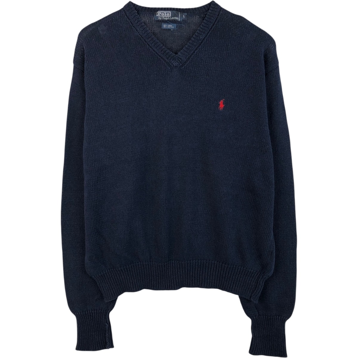 古着 ラルフローレン Ralph Lauren POLO RALPH LAUREN CLASSIC FIT Vネック リネン×コットンニットセーター メンズL相当/eaa619221