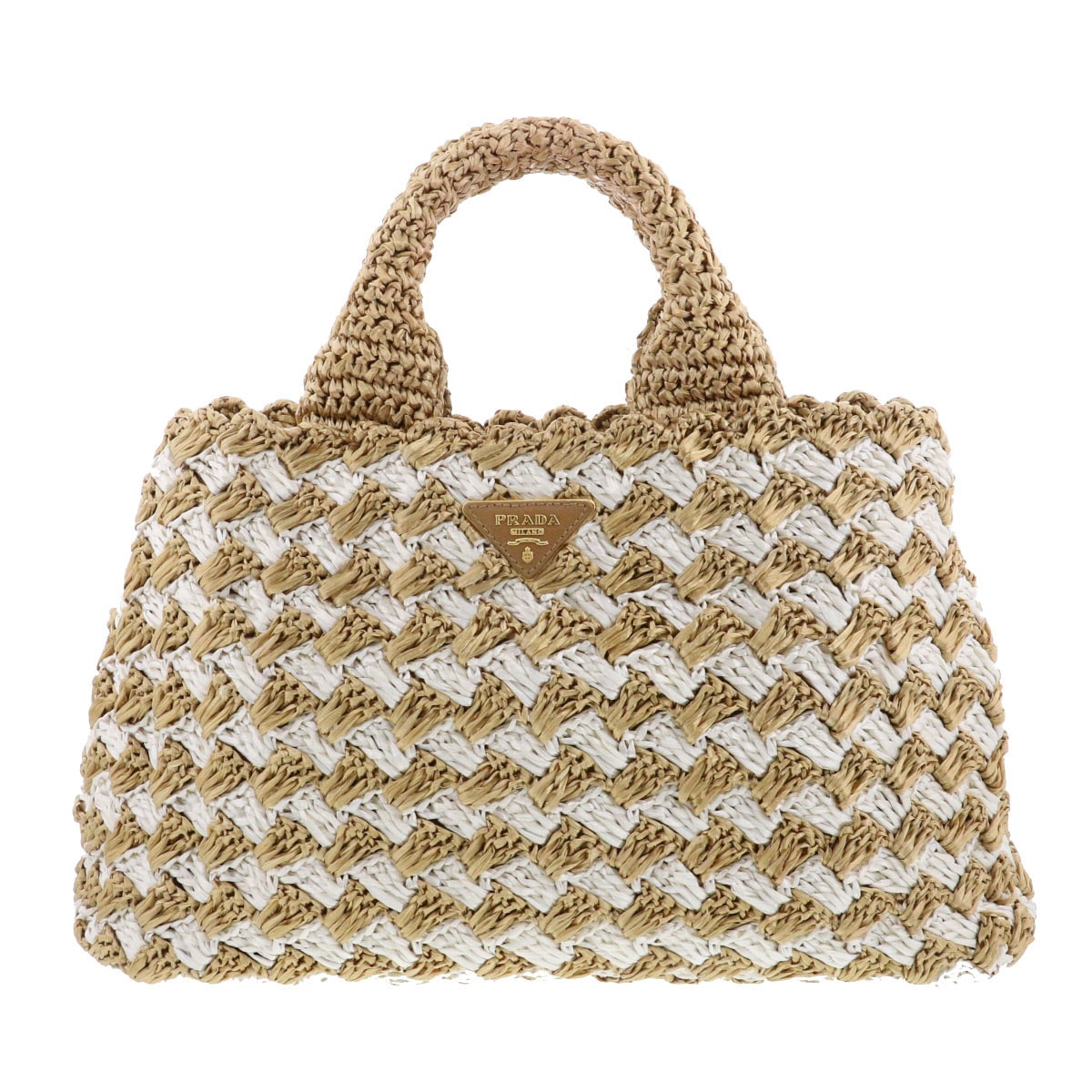 【値下げ】 PRADA プラダ ラフィア トートバッグ トートバッグ FREE ラフィア ベージュ  レディース【中古】
