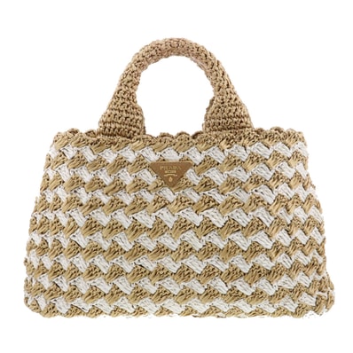 【値下げ】 PRADA プラダ ラフィア トートバッグ トートバッグ FREE ラフィア ベージュ レディース【中古】