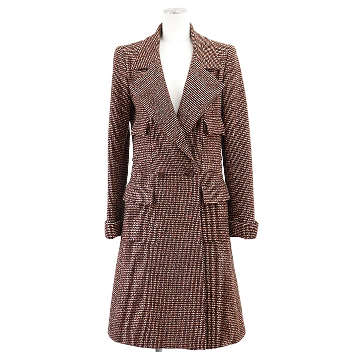 【美品】CHANEL シャネル ロングコート ヴィンテージ 01A 18116 ツイード ウール/シルク ロゴ COCOマーク ボタン カメリアライニング 4P アウター レディース サイズ 36 マルチカラー フランス製 カール・ラガーフェルド期