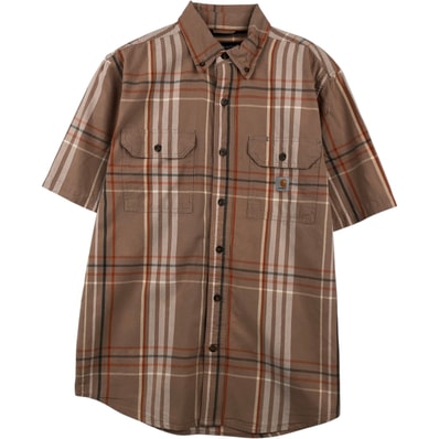 古着 カーハート Carhartt Loose Fit チェック柄 ボタンダウン 半袖 ワークシャツ メンズS相当/eaa650580