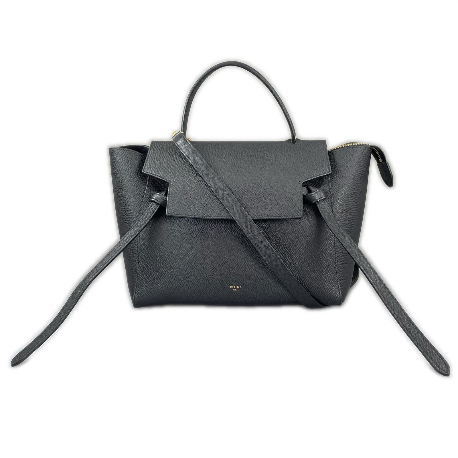 美品 CELINE セリーヌ ベルトバッグ ハンドバッグ グレインカーフレザー ブラック レディース【中古】