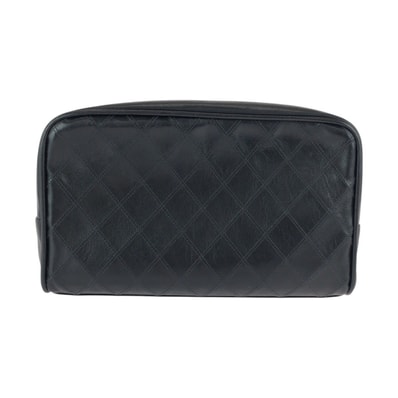 美品 CHANEL シャネル ヴィンテージ ビコローレ ココマーク 化粧ポーチ ブラック 黒 ゴールド金具 レザー ポーチ クラッチバッグ 601013 【中古】