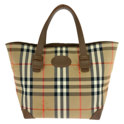BURBERRY バーバリー チェック柄 ベージュ ブラウン ゴールド金具 キャンバス レザー/ ハンドバッグ トートバッグ 1-0289556 【中古】