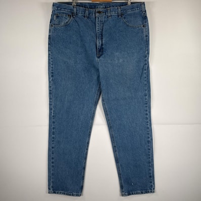 古着 カーハート Carhartt デニムパンツ ジーパン 5ポケット ワンポイント ロゴ ワークパンツ テーパード 大きいサイズ w44 L32 ブルー メンズ