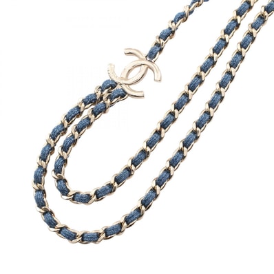 シャネル CHANEL ココマーク 2連 ネックレス ジュエリー GP(ゴールドメッキ) デニム レディース ゴールド系 / ブルー系 ABF163 【中古】