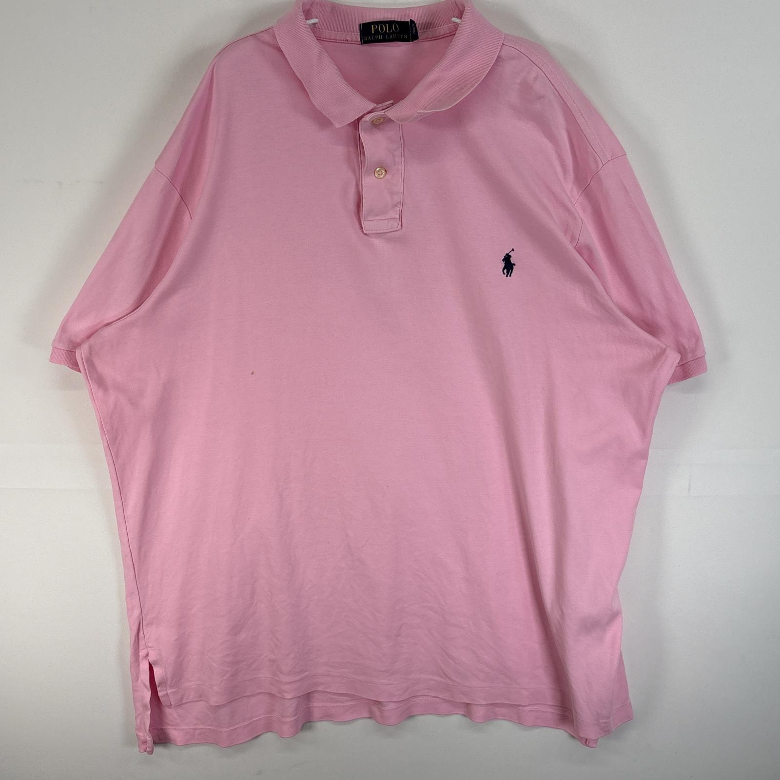 古着 ポロ・ラルフローレン POLO RALPH LAUREN 半袖 ポロシャツ ロゴ 刺繍 大きいサイズ 2ボタン 14041  ピンク 無地 メンズ