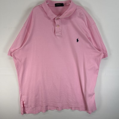 古着 ポロ・ラルフローレン POLO RALPH LAUREN 半袖 ポロシャツ ロゴ 刺繍 大きいサイズ 2ボタン 14041 ピンク 無地 メンズ