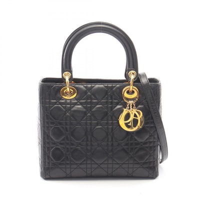 ディオール Dior LADY DIOR レディディオール カナージュ 2WAY ハンドバッグ バッグ レザー レディース ブラック系 【中古】