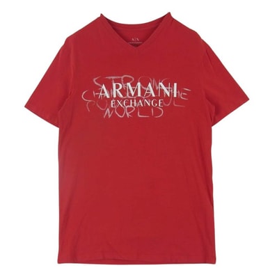 ARMANI EXCHANGE アルマーニエクスチェンジ 半袖Tシャツ ロゴ Vネック 半袖 Tシャツ カットソー カンボジア製 レッド系 XS【中古】