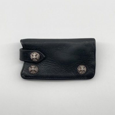 CHROME HEARTS(クロムハーツ) KEY CASE クロスボタン レザー / シルバー925 キーケース ブラック×シルバー
