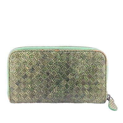 ボッテガヴェネタ BOTTEGAVENETA 長財布 イントレチャート ラウンドファスナー グリーン