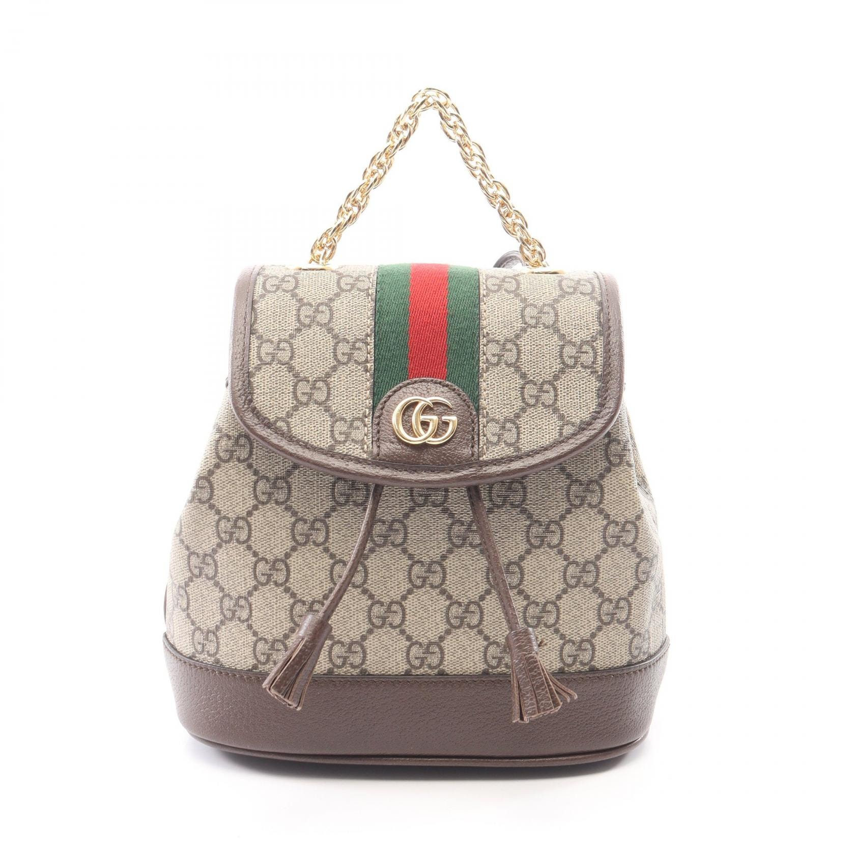 グッチ GUCCI オフディア ミニ GGスプリーム リュックサック バックパック バッグ PVCコーティングキャンバス レザー レディース ベージュ系 / ブラウン系 795221 【中古】