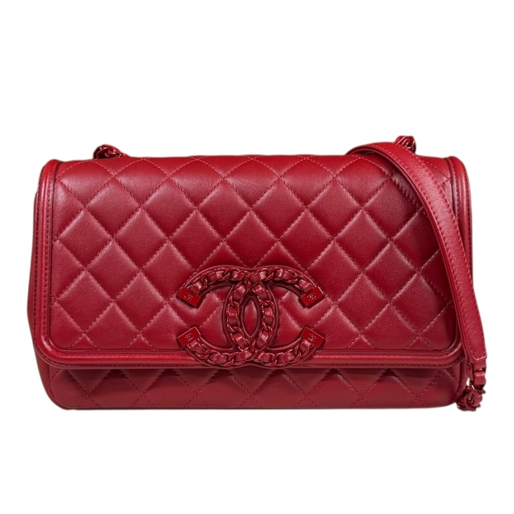 シャネル CCフィリグリー マトラッセ ショルダーバッグ レザー レッド レディース CHANEL 中古