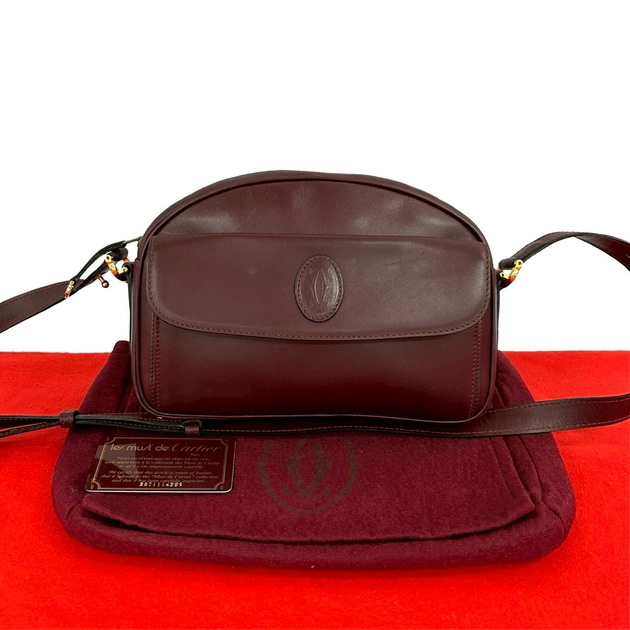 CARTIER カルティエ マストライン ロゴ レザー ショルダーバッグ ワインレッド
 59004