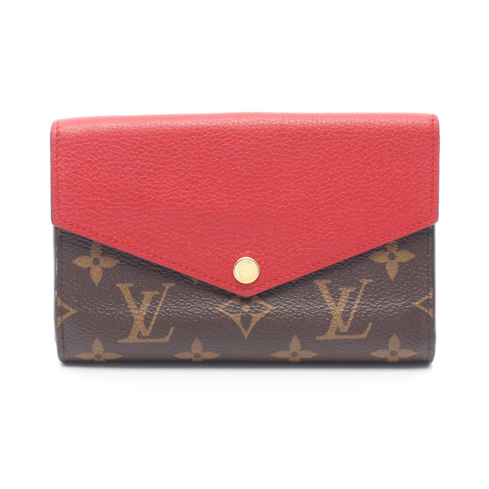 ルイ・ヴィトン LOUIS VUITTON ポルトフォイユ パラス コンパクト モノグラム Wホック財布 財布 レザー PVC レッド レディース ブラウン系 / レッド系 M60140 【中古】