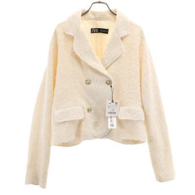 未使用 ZARA ザラ ツイード ジャケット L アイボリー系