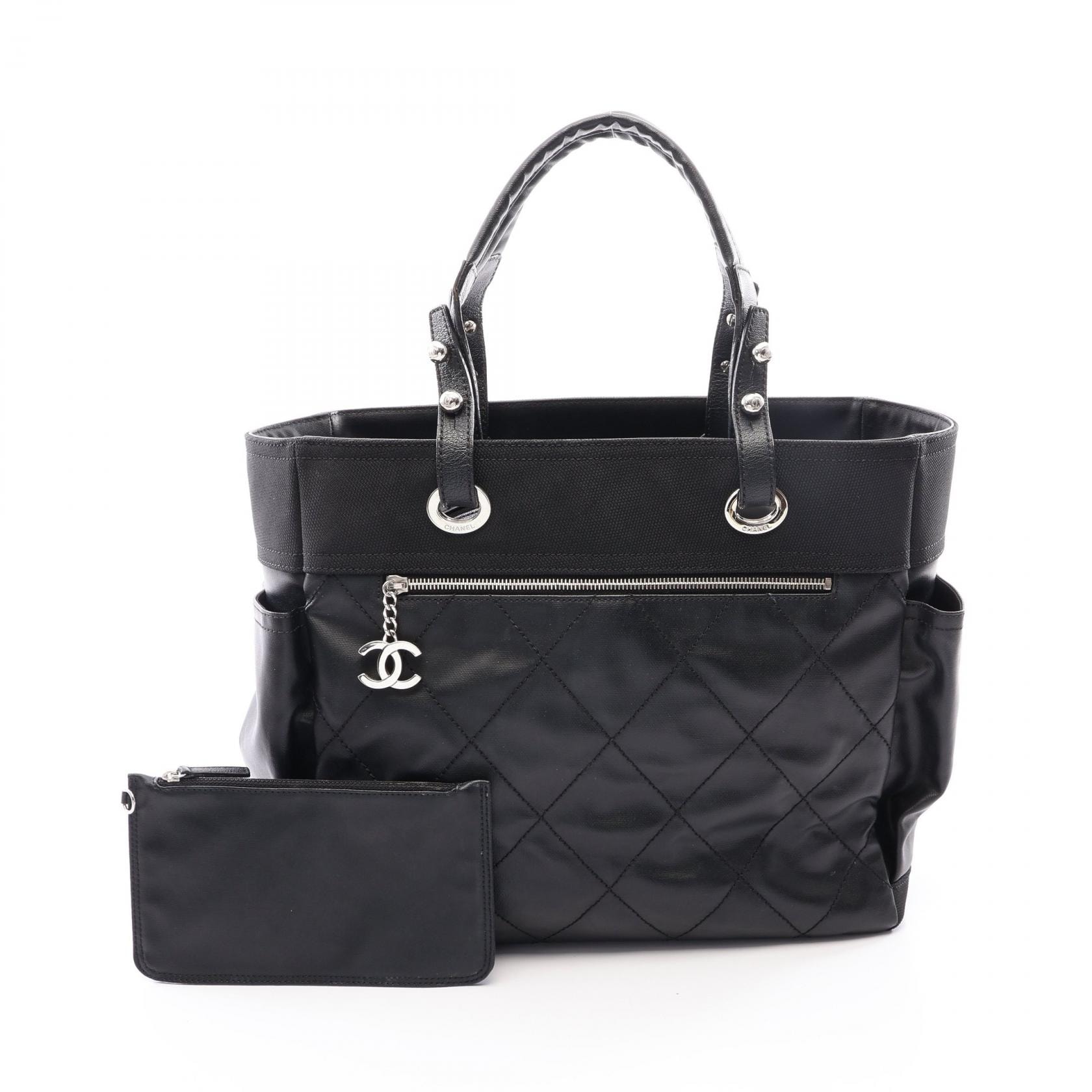 シャネル CHANEL パリビアリッツGM トートバッグ バッグ PVCコーティングキャンバス レザー レディース ブラック系 A34210 【中古】