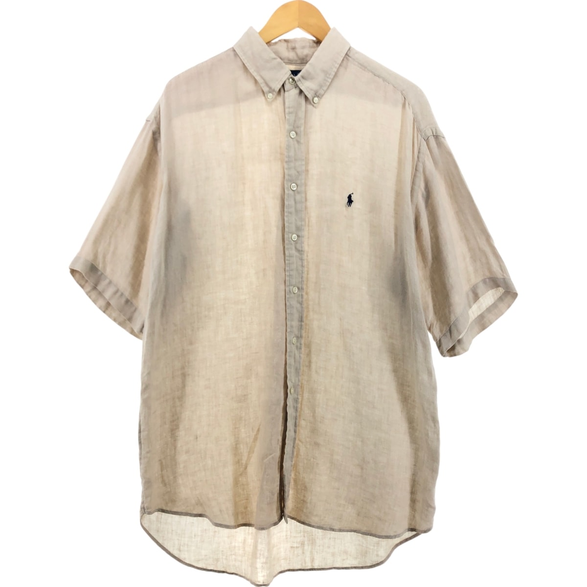古着 ラルフローレン Ralph Lauren BLAKE ヘリンボーン 半袖 リネン ボタンダウンシャツ メンズXL相当/eaa557003