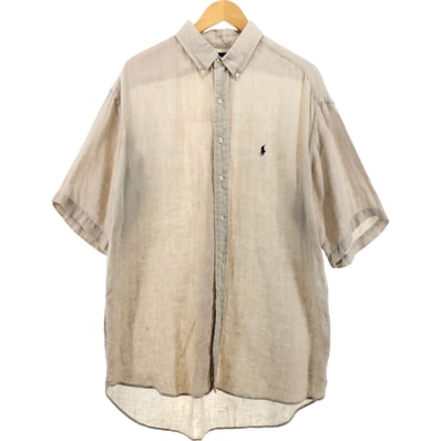 古着 ラルフローレン Ralph Lauren BLAKE ヘリンボーン 半袖 リネン ボタンダウンシャツ メンズXL相当/eaa557003