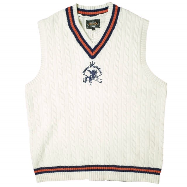新品 PALACE x BEAMS PLUS パレス ビームスプラス 24AW 別注 CABLE VEST ケーブルベスト 38-05-0048-156 L WHITE セーター チルデンニット Vネック トップス g19597