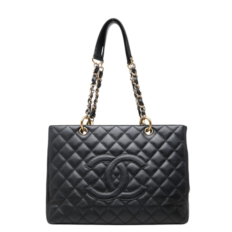 シャネル ココマーク マトラッセ GST チェーン トートバッグ ショルダーバッグ ブラック キャビアスキン レディース CHANEL 中古