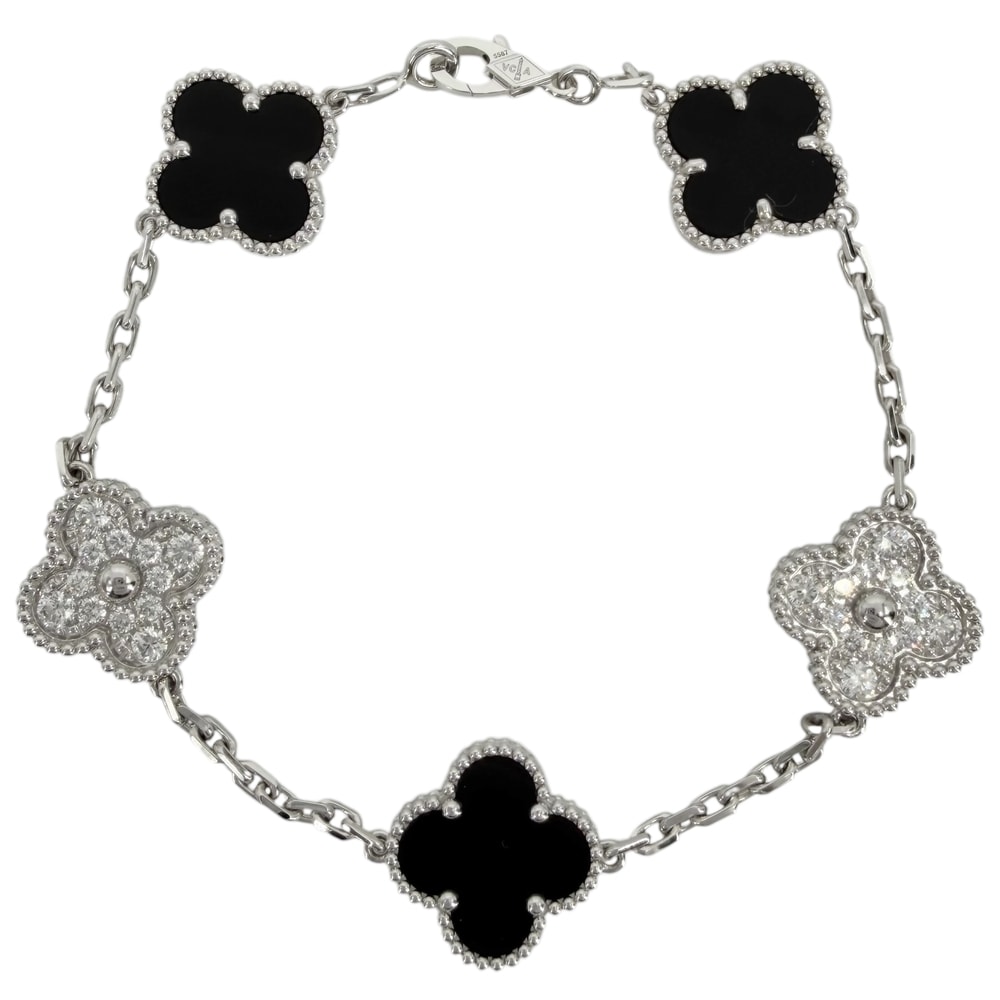 Van Cleef & Arpels ヴァンクリーフ&アーペル ブレスレット 5モチーフ ヴィンテージ アルハンブラ K18ホワイトゴールド ダイヤモンド VCARP2R900 レディース 約12.0g 美品【中古品】