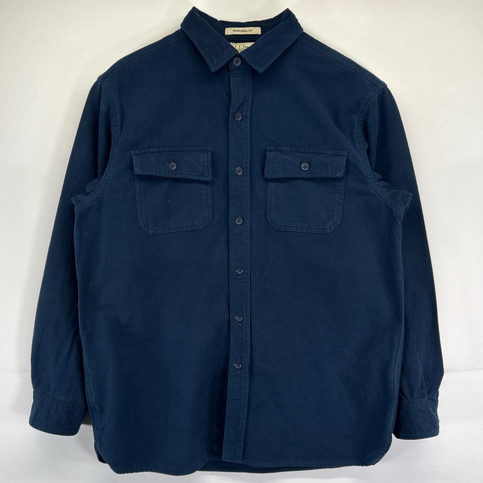 古着 エルエルビーン L.L.Bean 長袖シャツ シャモアシャツ 無地 アウトドア 胸ポケット 起毛  L  ネイビー メンズ