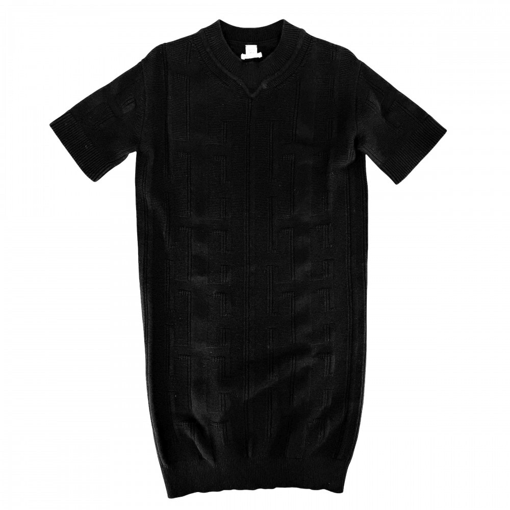 HERMES エルメス ワンピース Hロゴ ニット 半袖 アパレル 服 34 ブラック 黒 ウール レディース 春 夏 美品【中古品】